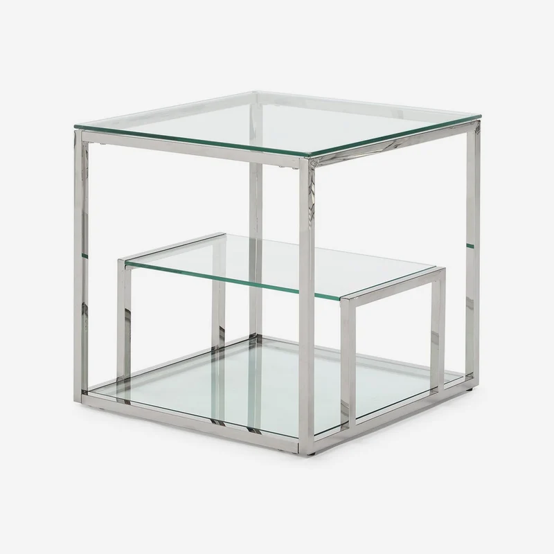 Round side table in glass with silver finish, 55 x 55 cm