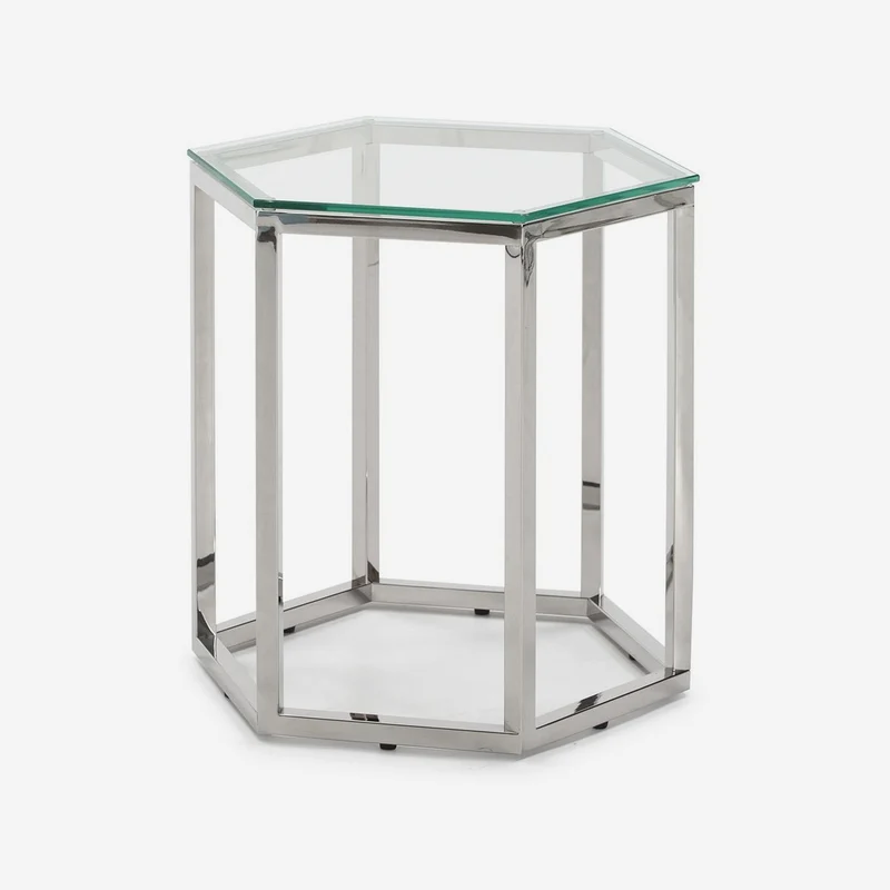 Side table in glass with silver finish, 49 x 42 cm