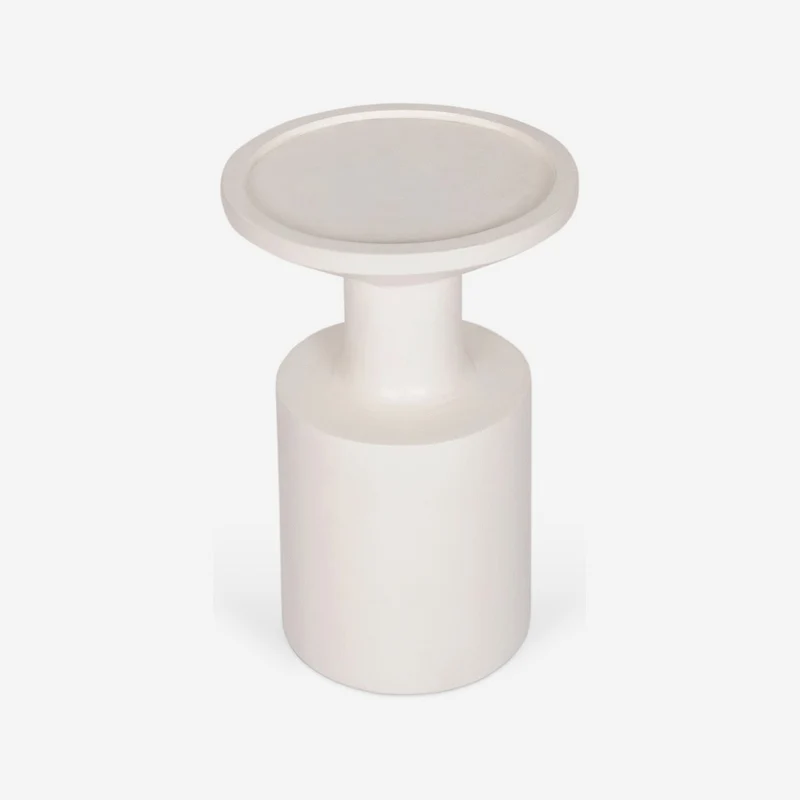 Round side table in white solid wood with smooth column, 40 x 55 cm