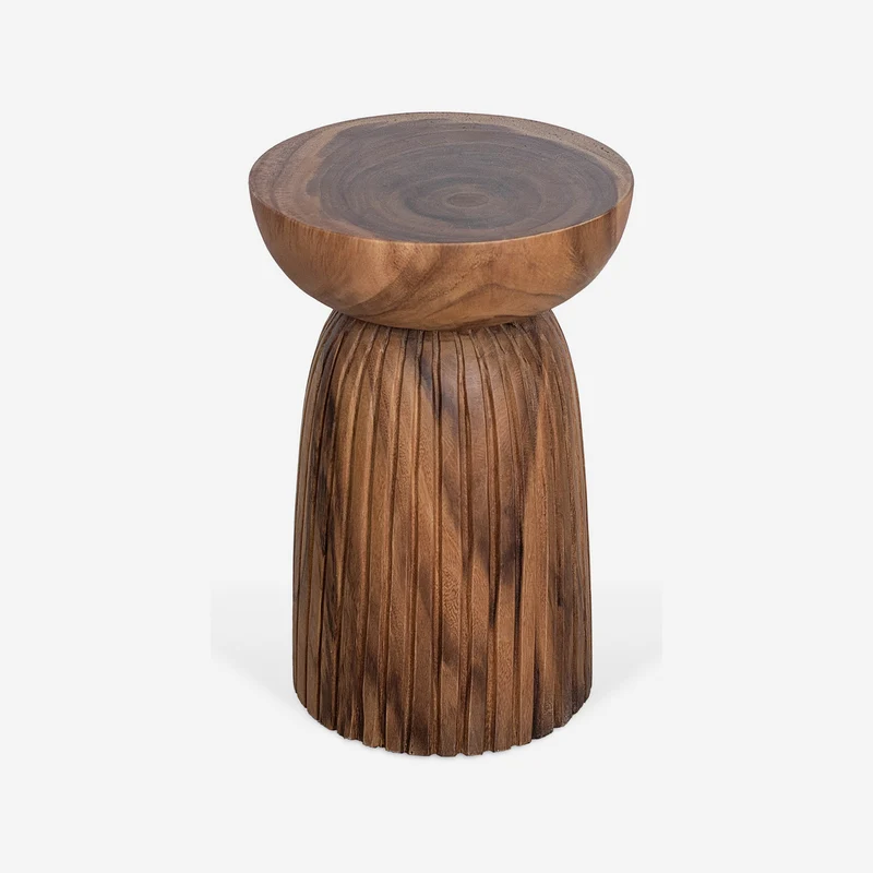 Round side table in solid walnut wood with fluted column, 30 x 45 cm