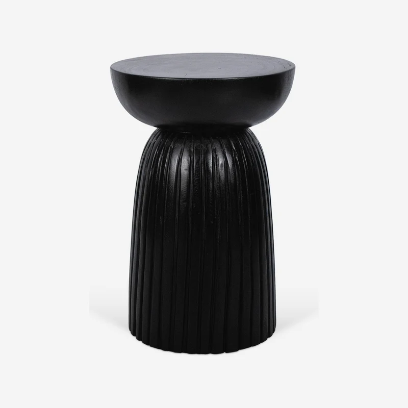 Round side table in black solid wood