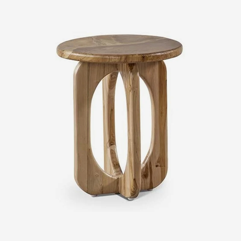 Round side table in solid walnut wood with walnut legs