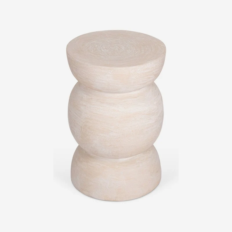 Round side table in white solid wood with wavy column, 30 x 45 cm