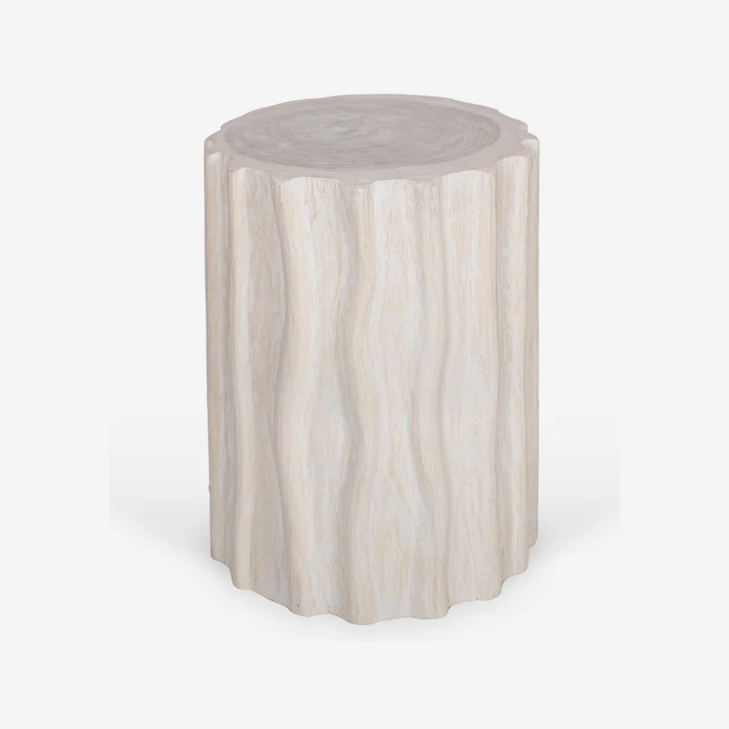 Round side table in white solid wood with solid column, 30 x 45 cm