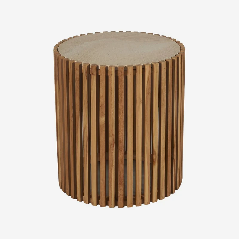 Round side table in natural marble with solid wood legs, 40 x 40 cm