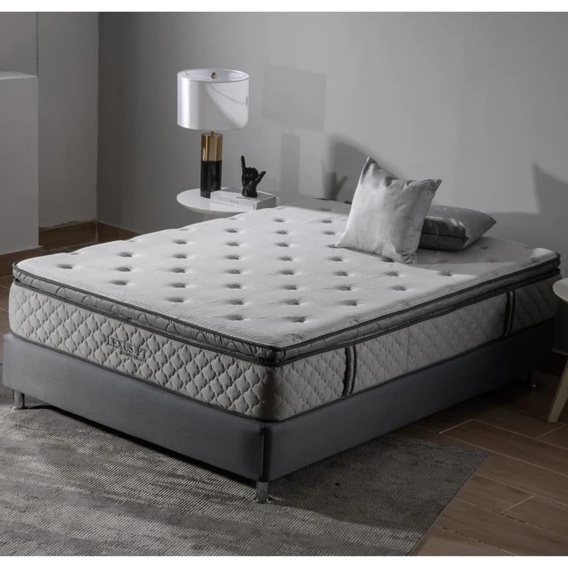 Combo Colchón Queen Lexus Deluxe Pillow Top + Somier Par + Almohada (Garantía 15 Años)