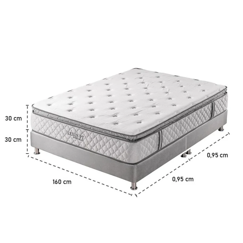 Combo Colchón Queen Lexus Deluxe Pillow Top + Somier Par + Almohada (Garantía 15 Años)