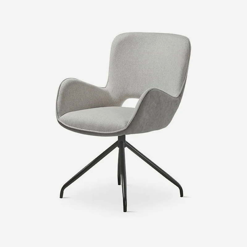 Chair upholstered in beige fabric with two-tone metal legs, 62 cm