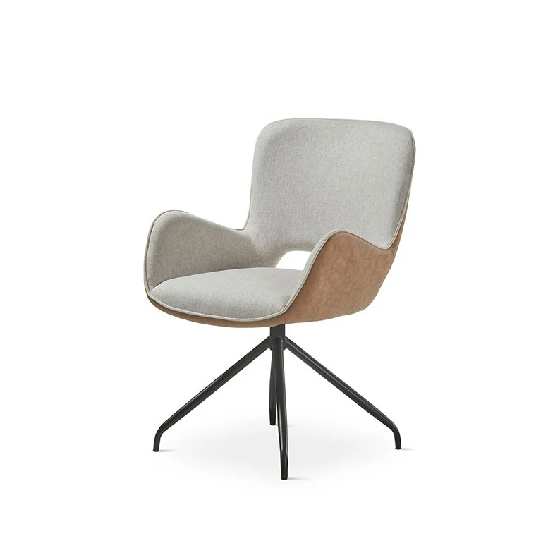 Chair upholstered in beige fabric with two-tone metal legs, 62 cm