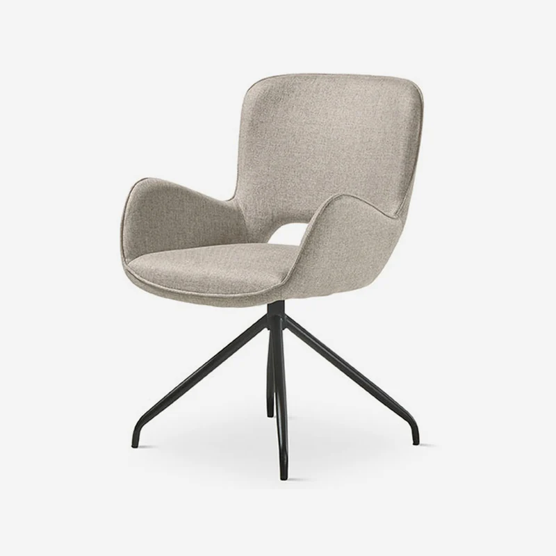 Chair upholstered in beige fabric with metal legs, 62 cm