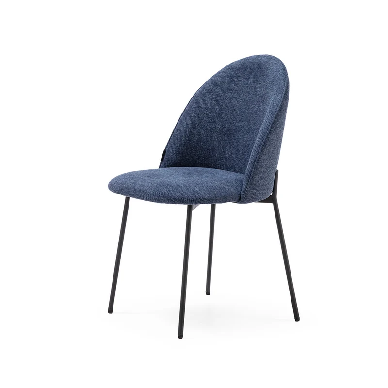 Chair upholstered in blue fabric with metal legs
