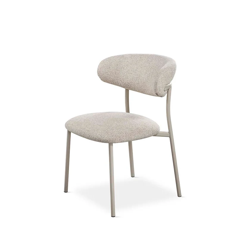 Chair upholstered in beige fabric with metal legs, 55 cm