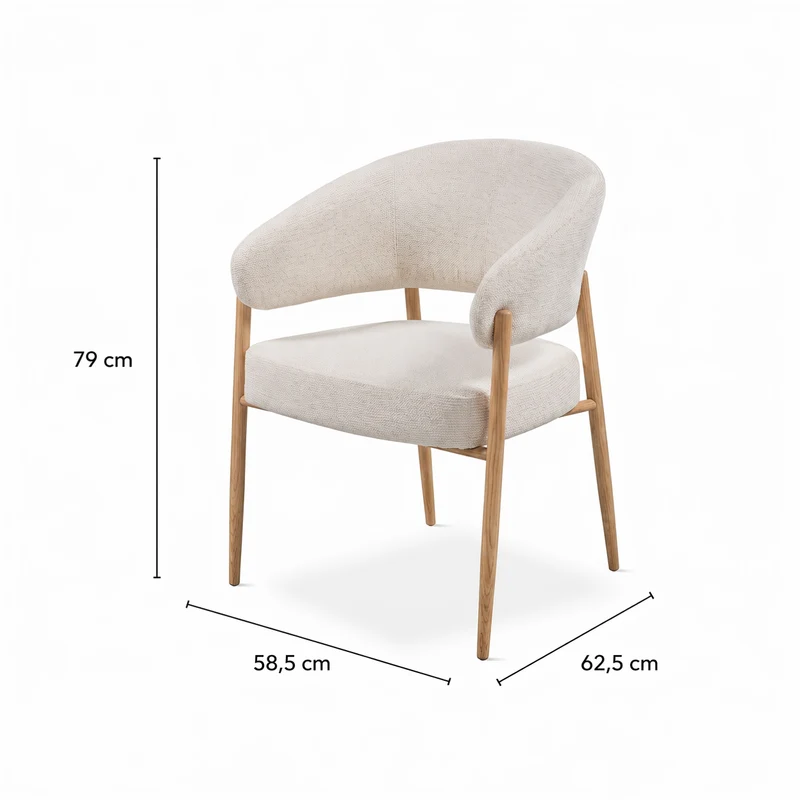 Chair upholstered in grey fabric with metal legs, 58 cm, 81 cm high