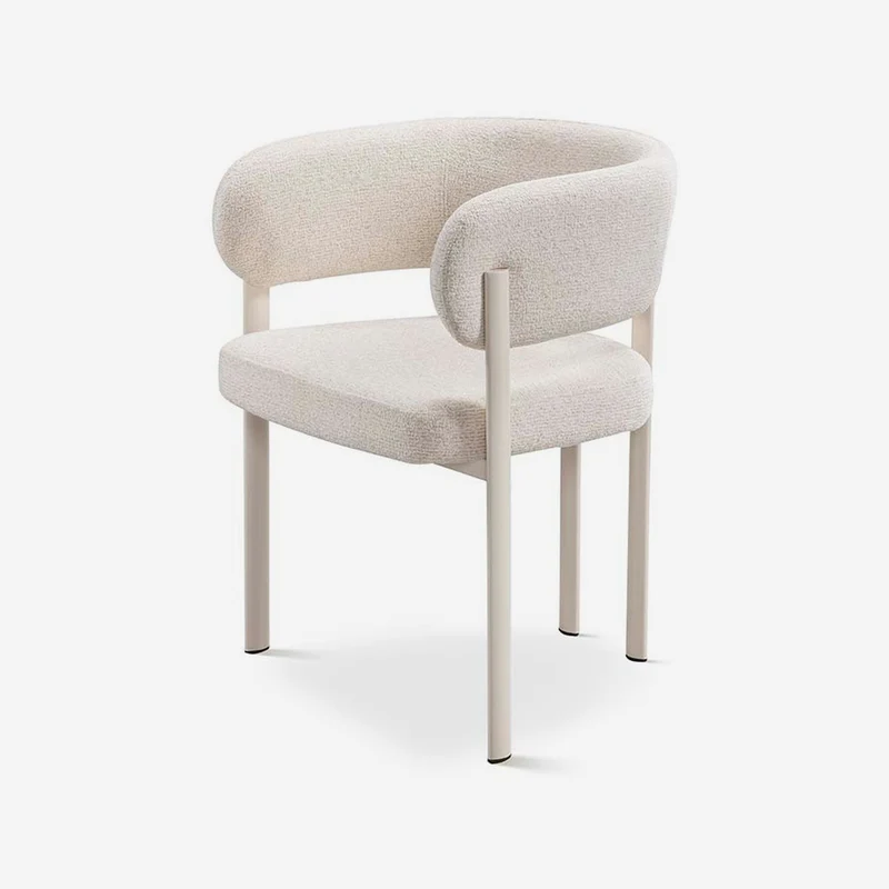 Chair upholstered in grey fabric with white metal legs, 58 cm, 75 cm high