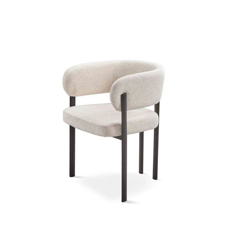 Chair upholstered in grey fabric with white metal legs, 58 cm, 75 cm high