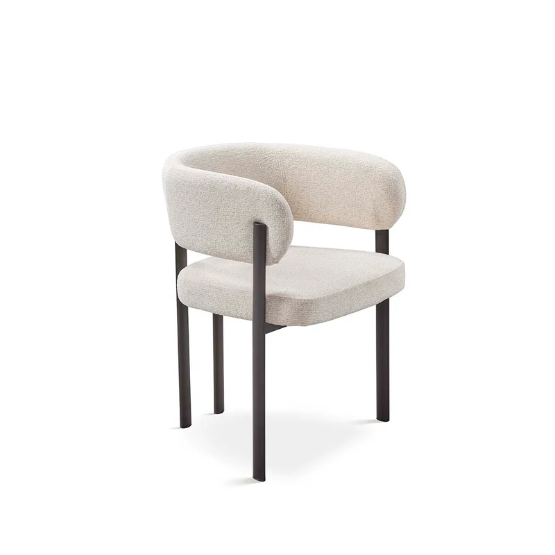 Chair upholstered in grey fabric with white metal legs, 58 cm, 75 cm high
