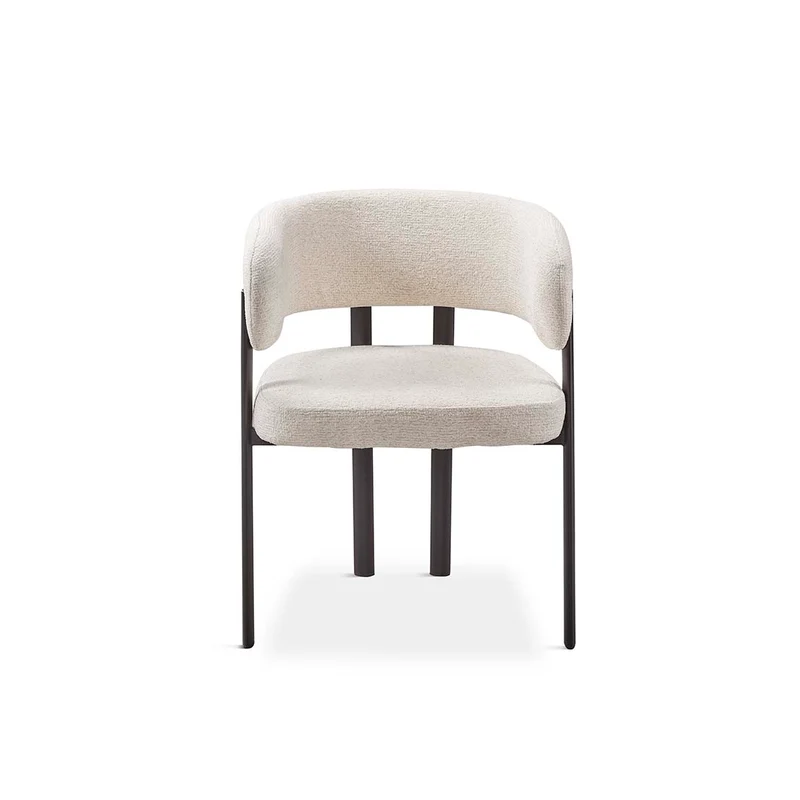 Chair upholstered in grey fabric with white metal legs, 58 cm, 75 cm high