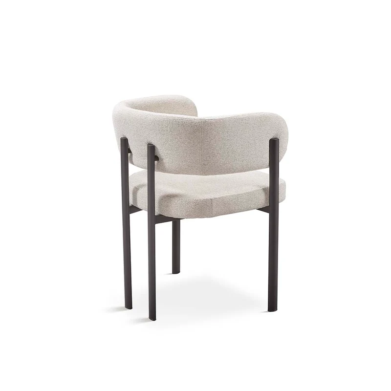 Chair upholstered in grey fabric with white metal legs, 58 cm, 75 cm high