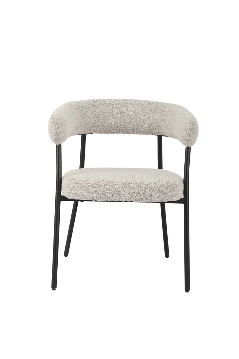 Chair upholstered in grey fabric with cream metal legs, 58 cm, 75 cm high