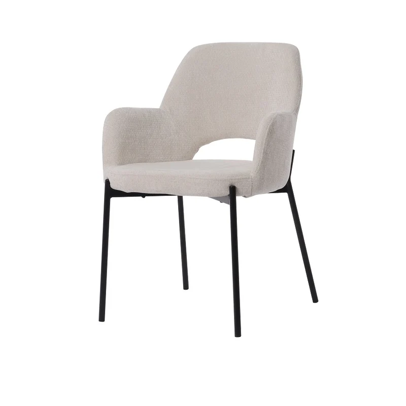 Chair upholstered in beige fabric with metal legs, 56 cm