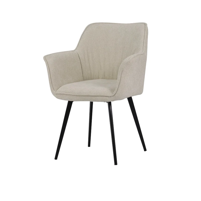 Chair upholstered in beige fabric with metal legs, 64 cm