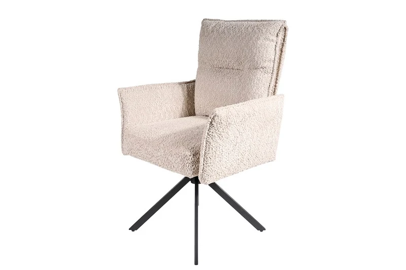 Chair upholstered in beige fabric with metal legs, 63 cm