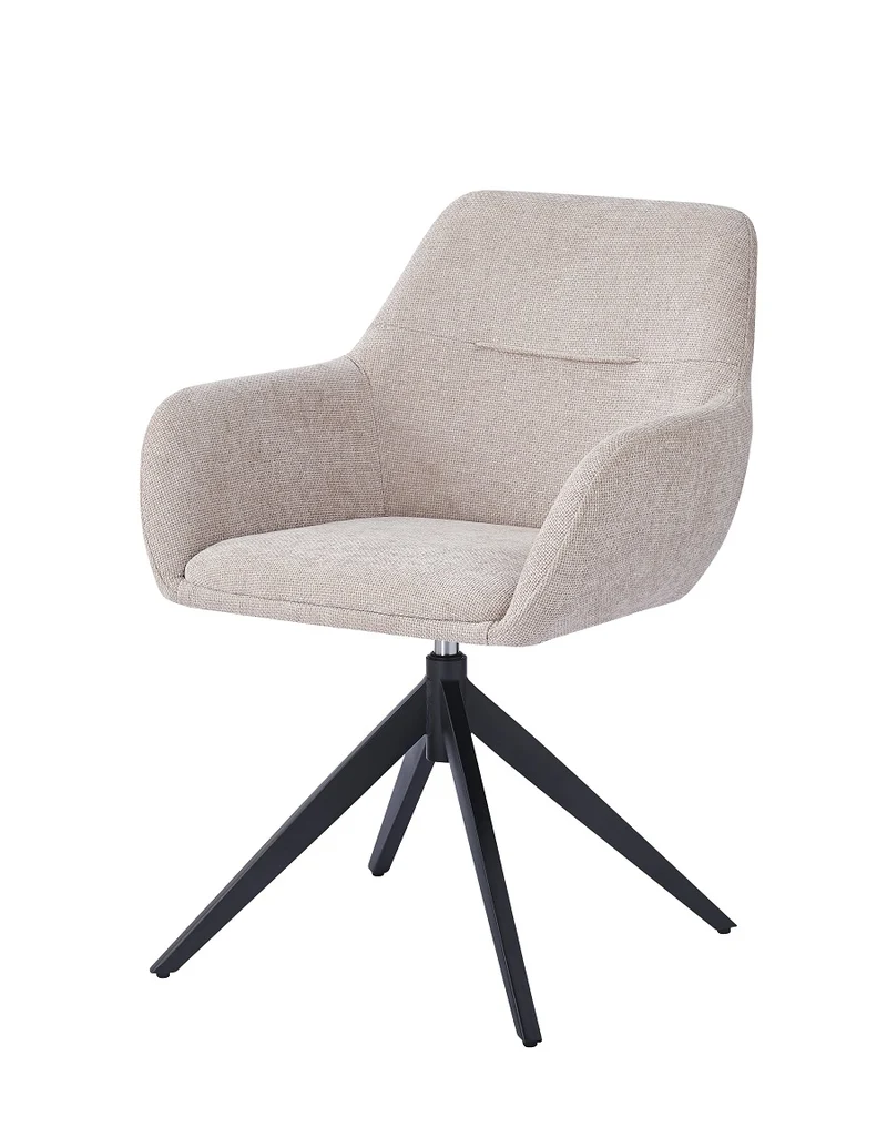 Chair upholstered in beige fabric with metal legs, 58 cm, 81.5 cm high