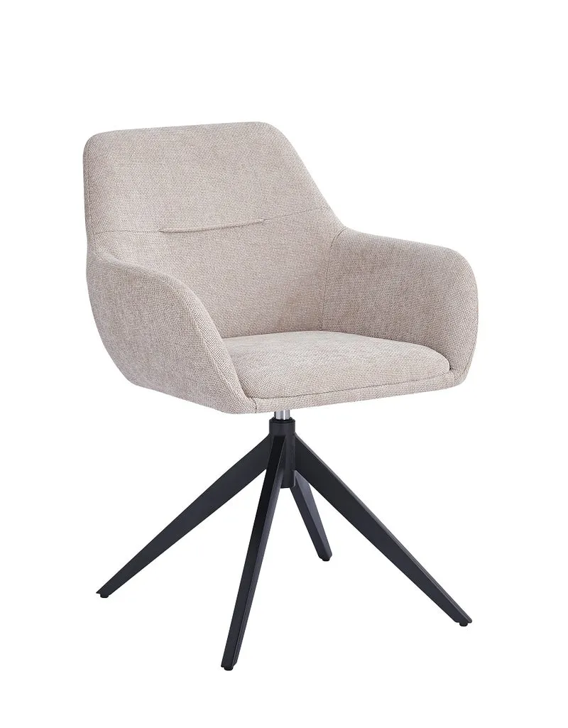 Chair upholstered in beige fabric with metal legs, 58 cm, 81.5 cm high