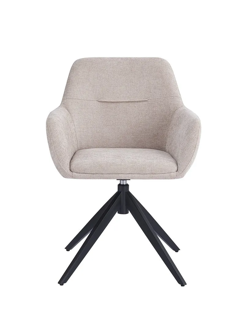 Chair upholstered in beige fabric with metal legs, 58 cm, 81.5 cm high