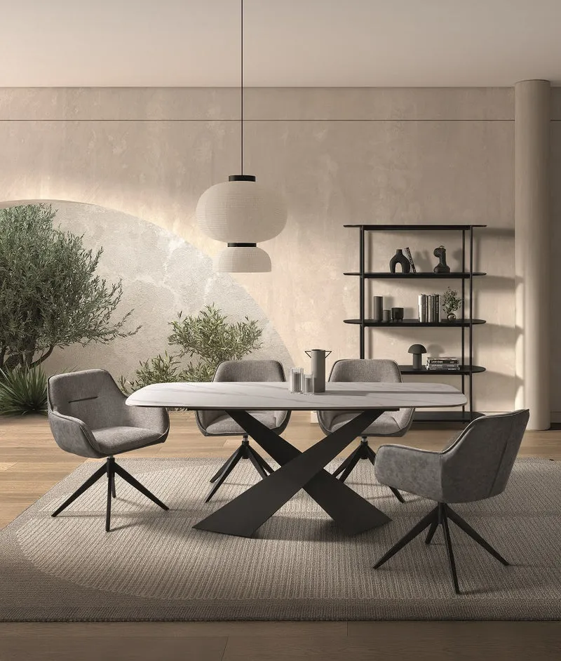 Chair upholstered in beige fabric with two-tone metal legs, 59.5 cm