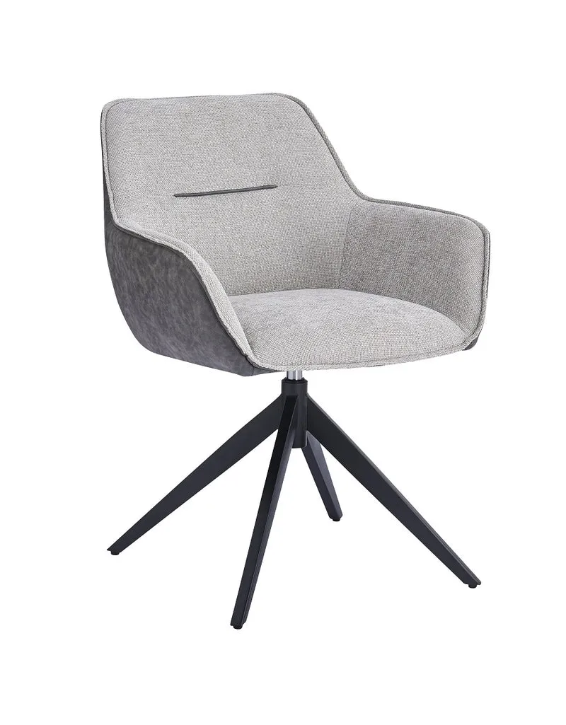 Chair upholstered in beige fabric with two-tone metal legs, 59.5 cm