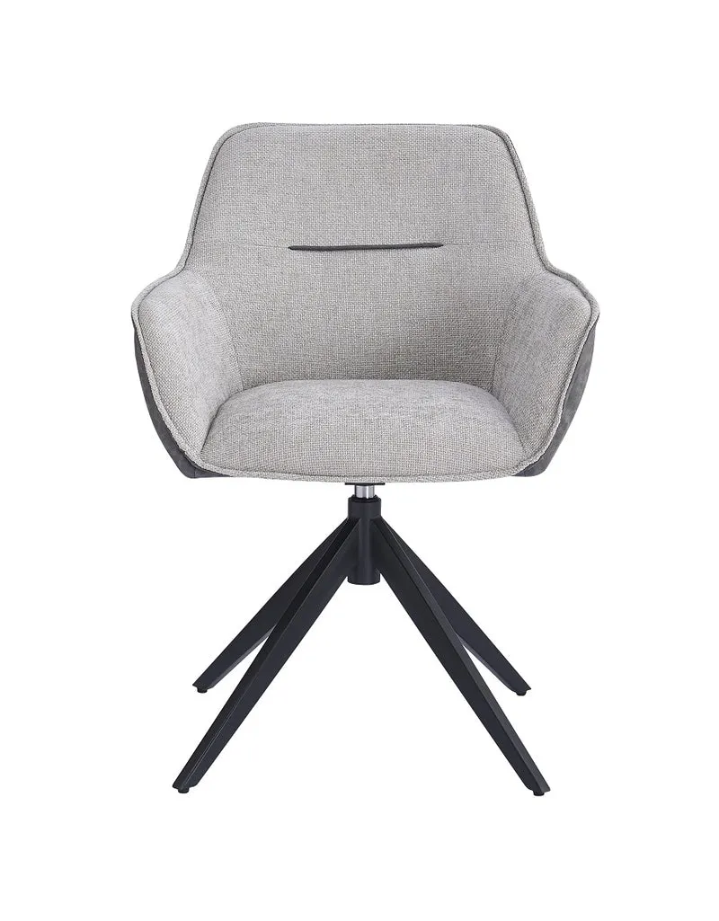 Chair upholstered in beige fabric with two-tone metal legs, 59.5 cm