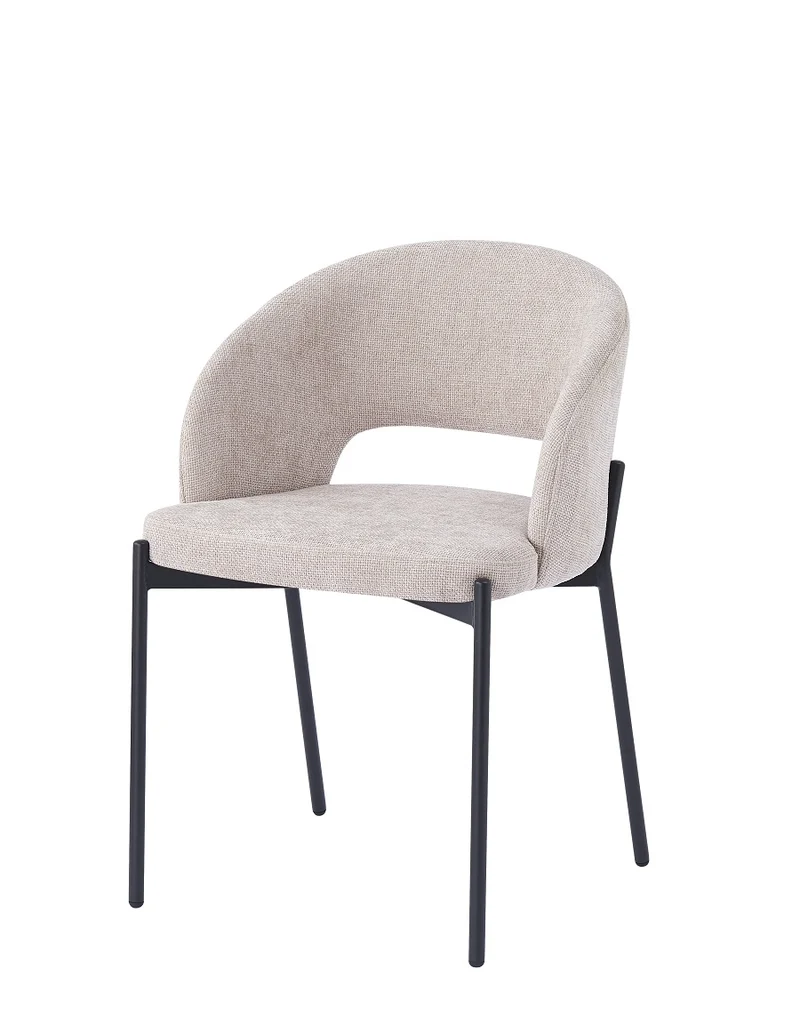 Chair upholstered in beige fabric with metal legs, 52 cm