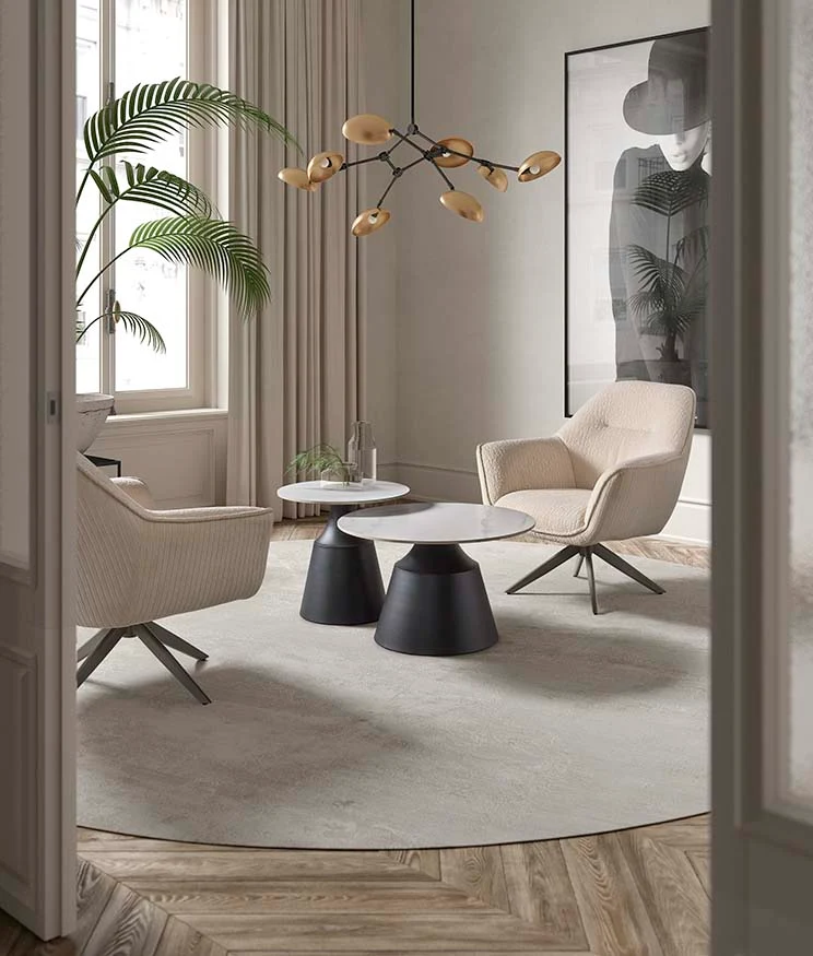 Side table in white porcelain stoneware with metal legs
