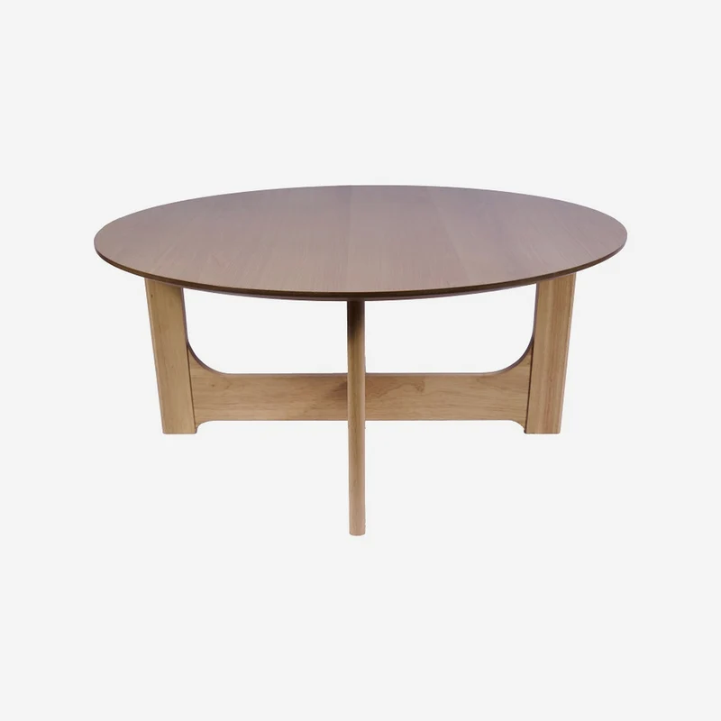 Side table in natural oak veneer with wooden legs, 80 cm