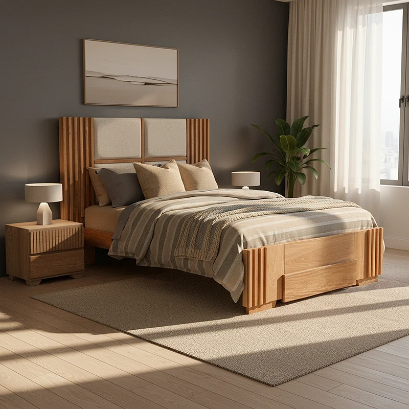 Combo Cama Semi Doble Texas Beige, Natural + Colchón Lexus Deluxe Doble Pillow Top