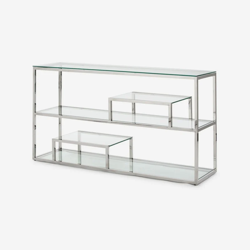 Rectangular console table in glass with silver finish, 140 x 38 cm