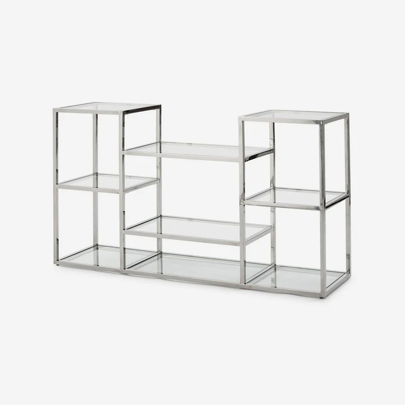 Rectangular console table in glass with silver finish, 140 x 40 cm
