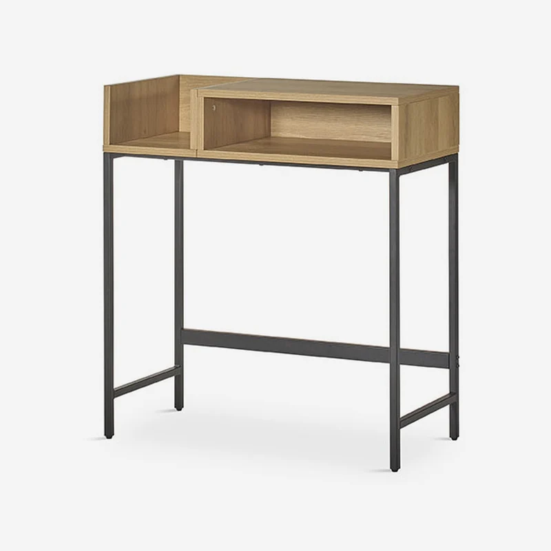 Rectangular console table in natural laminated oak with metal legs, 120 x 40 cm, 90 cm high