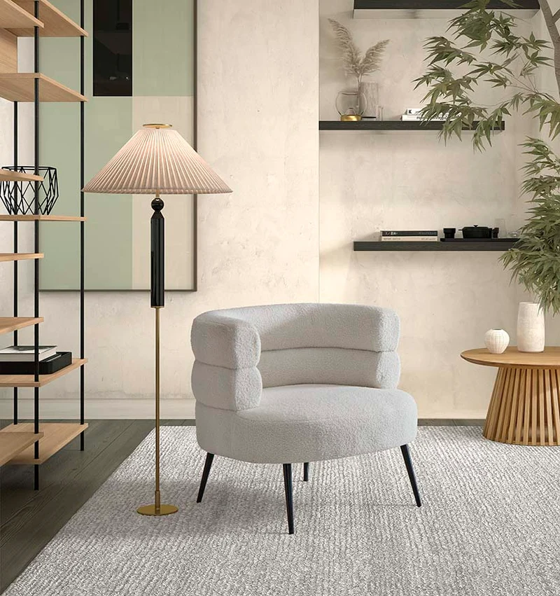 Armchair upholstered in white fabric, 80 cm