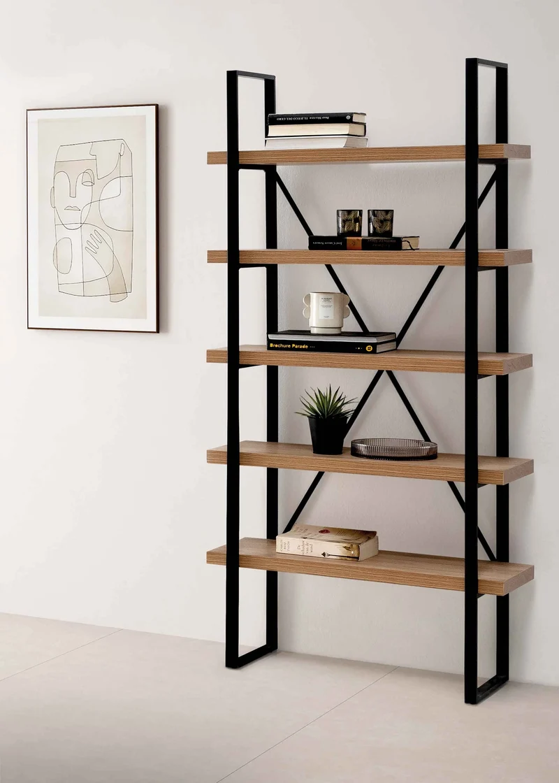 Shelving unit in natural laminated oak, 120 cm
