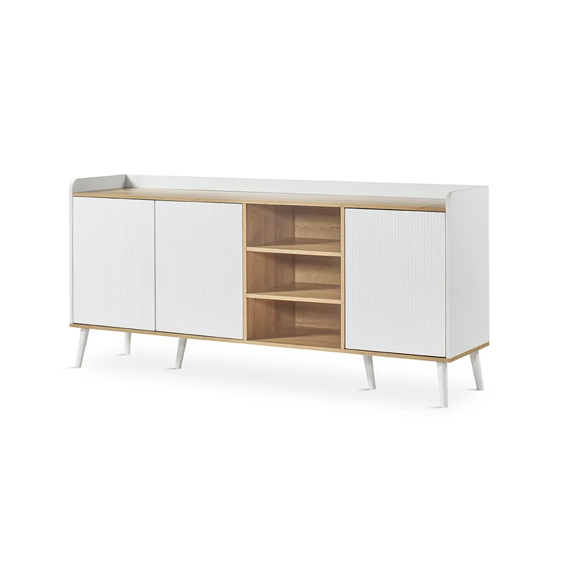 Sideboard in white laminate with wooden legs, 180 cm