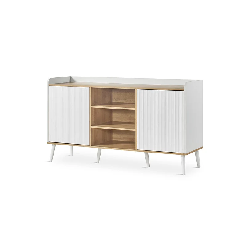 Sideboard in white laminate with wooden legs, 150 cm