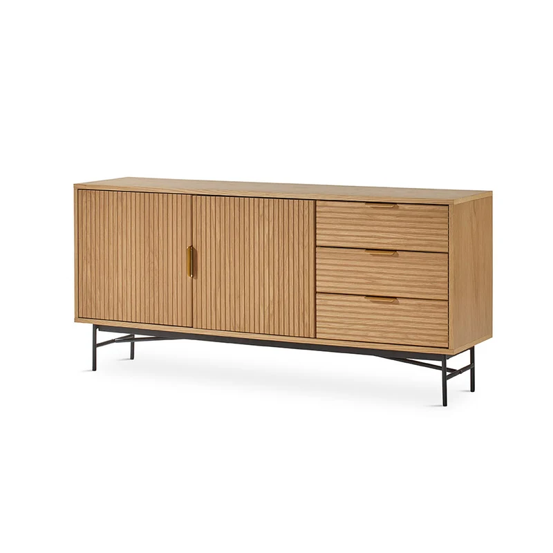 Sideboard in natural oak veneer with metal legs, 75 cm high