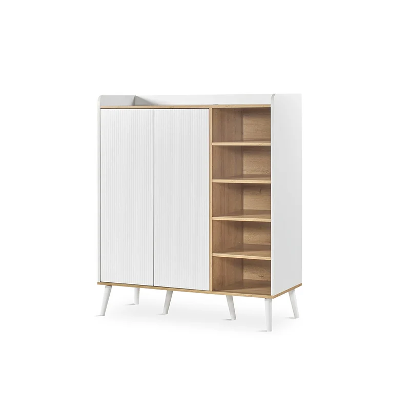 Side cabinet in white laminate with wooden legs