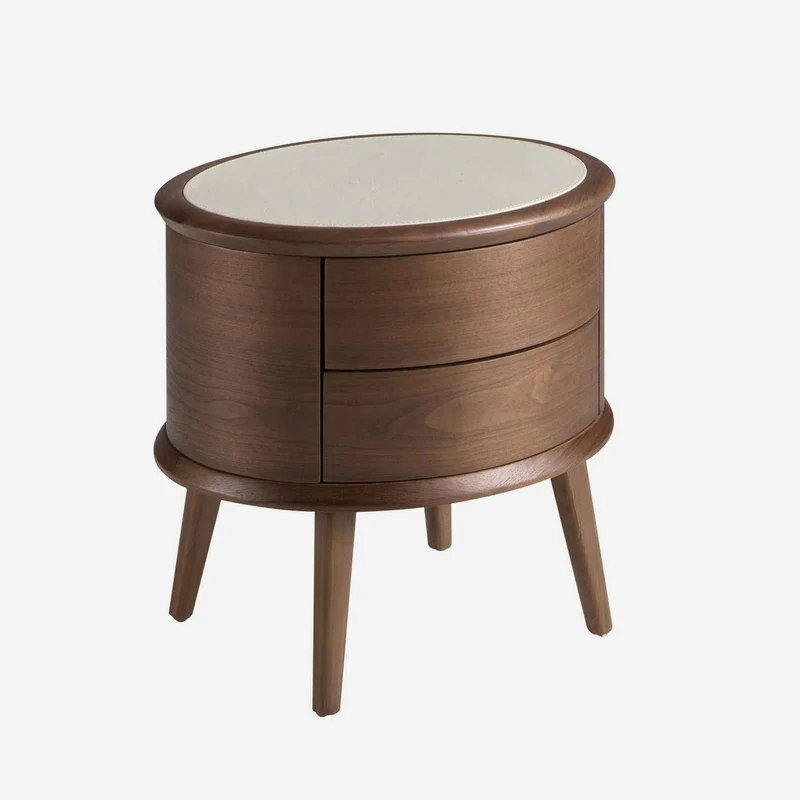 Walnut nightstand with cream leather top