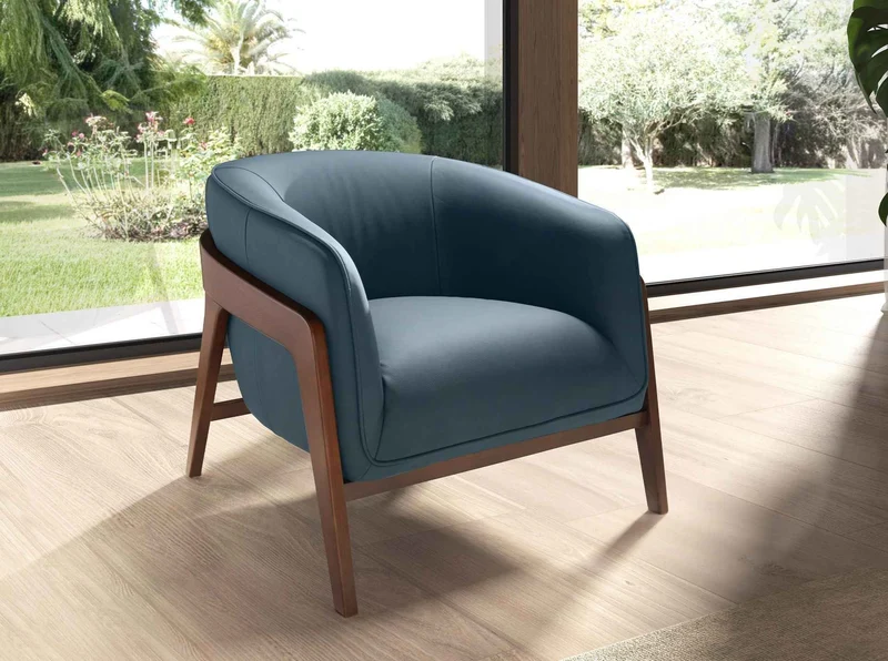 Petrol blue leather armchair