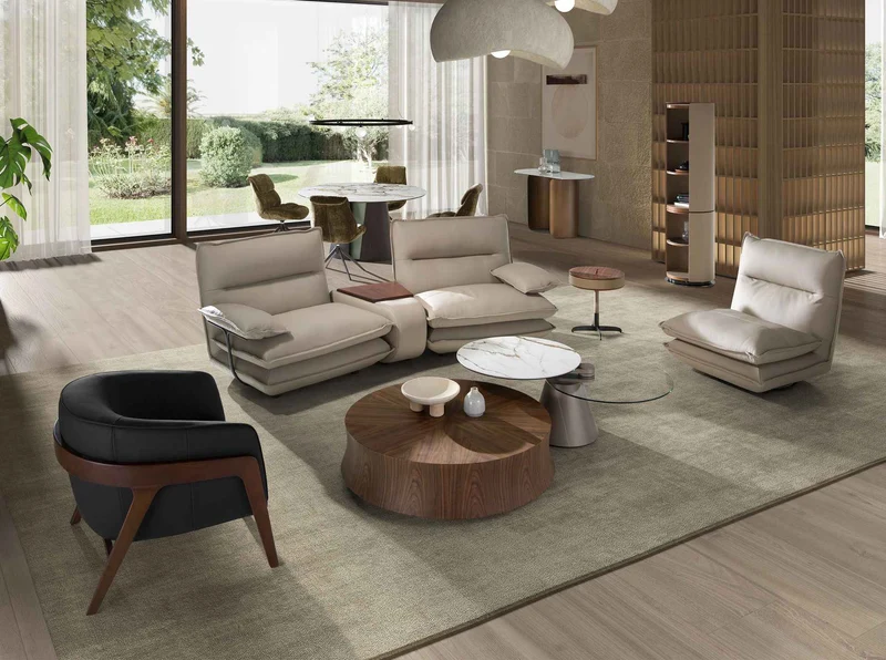 2-seater taupe leather sofa