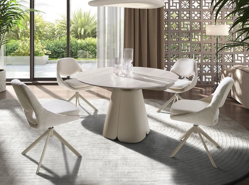 Off-White and Cream Fabric Swivel Chair