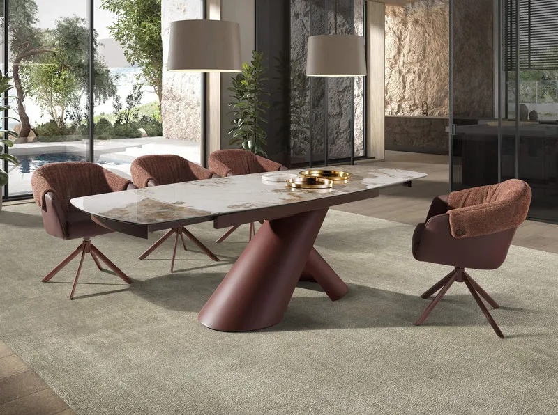 Copper-Brown Faux Leather and Mottled Brown Fabric Swivel Chair